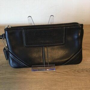 Vintage Coach Wristlet Black Leather Zip Top Silvertone Hardware